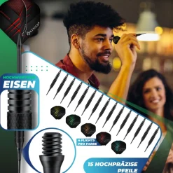 KESSER® Elektronische Dartscheibe Profi Set - E Dartboard mit 15 Dartpfeile + 35 Pro Flights 100 Pfeilspitzen + Zubehör Dart für 1 bis 8 Spieler Innovativer elektronisch Dartautomat mit 65 Varianten