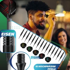 KESSER® Elektronische Dartscheibe Profi Set - E Dartboard mit 15 Dartpfeile + 35 Pro Flights 100 Pfeilspitzen + Zubehör Dart für 1 bis 8 Spieler Innovativer elektronisch Dartautomat mit 65 Varianten