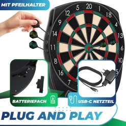 KESSER® Elektronische Dartscheibe Profi Set - E Dartboard mit 15 Dartpfeile + 35 Pro Flights 100 Pfeilspitzen + Zubehör Dart für 1 bis 8 Spieler Innovativer elektronisch Dartautomat mit 65 Varianten