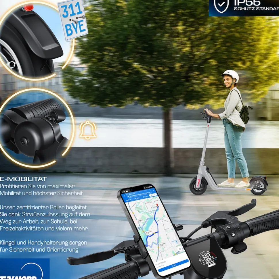 KESSER® E-Scooter mit Straßenzulassung 40km Reichweite Faltbarer Elektro 36V / 10 Ah Batterie Roller Belastung bis 120kg 450W Motor 10" Reifen LCD-Display und universelle Smartphonehalterung