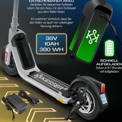 KESSER® E-Scooter mit Straßenzulassung 40km Reichweite Faltbarer Elektro 36V / 10 Ah Batterie Roller Belastung bis 120kg 450W Motor 10