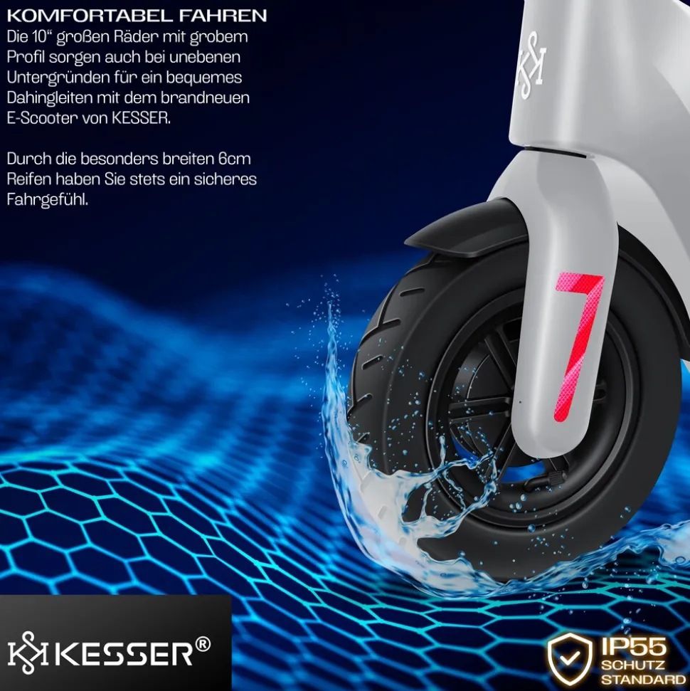 KESSER® E-Scooter mit Straßenzulassung 40km Reichweite Faltbarer Elektro 36V / 10 Ah Batterie Roller Belastung bis 120kg 450W Motor 10" Reifen LCD-Display und universelle Smartphonehalterung