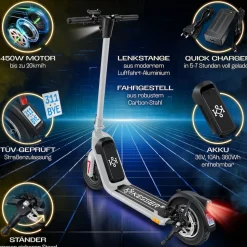 KESSER® E-Scooter mit Straßenzulassung 40km Reichweite Faltbarer Elektro 36V / 10 Ah Batterie Roller Belastung bis 120kg 450W Motor 10