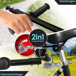 KESSER® Fahrradanhänger Lastenanhänger Handwagen mit Kupplung Hochdeichsel für Fahrrad Transportanhänger Transportbox mit 70 Liter Volumen Max. 60kg für Fahrräder mit 26'' - 28''