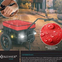 KESSER® Fahrradanhänger Lastenanhänger Handwagen mit Kupplung Hochdeichsel für Fahrrad Transportanhänger Transportbox mit 70 Liter Volumen Max. 60kg für Fahrräder mit 26'' - 28''