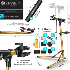 KESSER® Fahrradmontageständer Premium Profi 50kg - 360° drehbar für E-Bike, Mountainbike & Fahrrad, höhenverstellbarer Reparaturständer, mit Werkzeugablage, Tragetasche & Lenkerfixierung