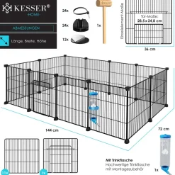 KESSER® Freigehege Gittergehege für Kaninchen aus Metallgitter XXL inkl. Tür & Trinkflasche Kleintiergehege Meerschweinchen Gehege Freilauf, Kleintierkäfig Laufgitter Hasenstall für Innen - draußen