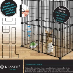 KESSER® Freigehege Gittergehege für Kaninchen aus Metallgitter XXL inkl. Tür & Trinkflasche Kleintiergehege Meerschweinchen Gehege Freilauf, Kleintierkäfig Laufgitter Hasenstall für Innen - draußen