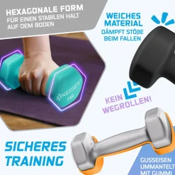 KESSER® Hantel-Set, 3 Paar, 1kg - 5kg, 12kg oder 18kg kurzhanteln mit Ständer Aufbewahrung, Fitnessstudio, Krafttraining, Hantelset rutschfeste Neopren, Mit Übungsheft, 2x Fitnessbänder