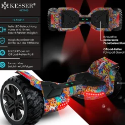 KESSER® Hoverboard 8,5 Zoll 800 mit Bluetooth Lautsprecher, LED Licht, Kinder Sicherheitsmodus, Dual Motor, Smart Elektro Self Balance Board Hover E-Scooter