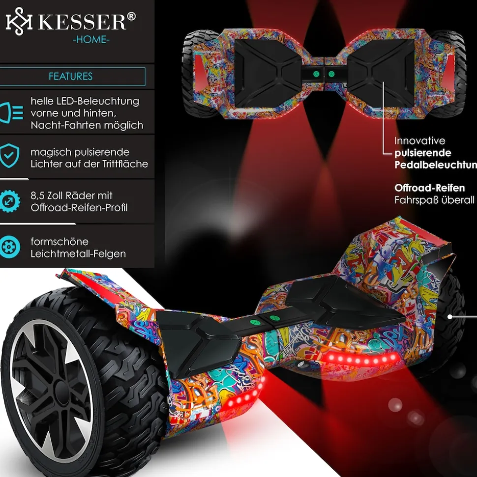 KESSER® Hoverboard 8,5 Zoll 800 mit Bluetooth Lautsprecher, LED Licht, Kinder Sicherheitsmodus, Dual Motor, Smart Elektro Self Balance Board Hover E-Scooter