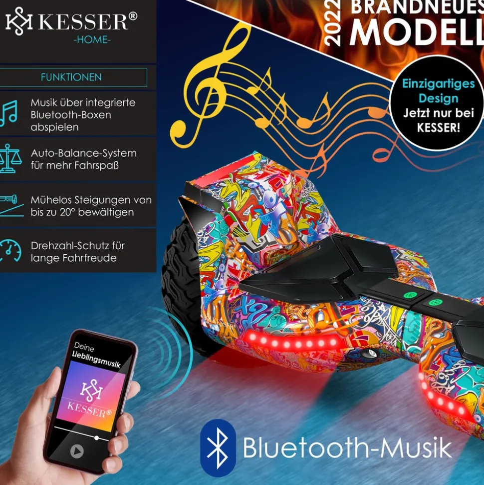 KESSER® Hoverboard 8,5 Zoll 800 mit Bluetooth Lautsprecher, LED Licht, Kinder Sicherheitsmodus, Dual Motor, Smart Elektro Self Balance Board Hover E-Scooter