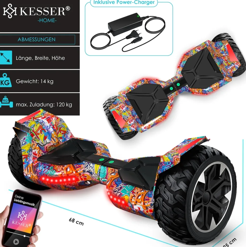 KESSER® Hoverboard 8,5 Zoll 800 mit Bluetooth Lautsprecher, LED Licht, Kinder Sicherheitsmodus, Dual Motor, Smart Elektro Self Balance Board Hover E-Scooter