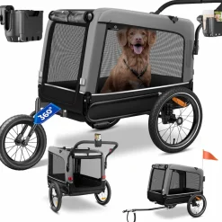KESSER® Hundeanhänger Boxer 3-in-1 Hundebuggy & Jogger Fahrradanhänger groß ca. 240 Liter Volumen, gefedert, 360° Grad Vorderrad, 600D Oxford Canvas, SmartSpace Concept, maximale Belastbarkeit: 40 kg
