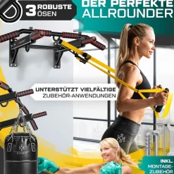 KESSER® 4in1 Klimmzugstange zur Wandmontage rutschfesten Griffen zusätzliche Funktion für Seile Ringe und Boxsäcke mit verschiedenen Griffpositionen | sicher & stabil | Pull Up Bar für zuhause