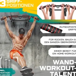 KESSER® 4in1 Klimmzugstange zur Wandmontage rutschfesten Griffen zusätzliche Funktion für Seile Ringe und Boxsäcke mit verschiedenen Griffpositionen | sicher & stabil | Pull Up Bar für zuhause