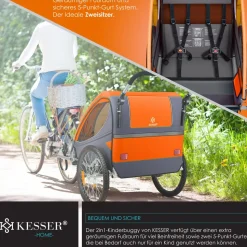 KESSER® Kinderanhänger Fahrradanhänger 360° Drehbar mit Federung 2in1 Joggerfunktion Kinderfahrradanhänger + 5-Punkt Gurt Jogger Fahrrad Anhänger für 1 bis 2 Kinder max. 40kg