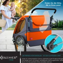 KESSER® Kinderanhänger Fahrradanhänger 360° Drehbar mit Federung 2in1 Joggerfunktion Kinderfahrradanhänger + 5-Punkt Gurt Jogger Fahrrad Anhänger für 1 bis 2 Kinder max. 40kg