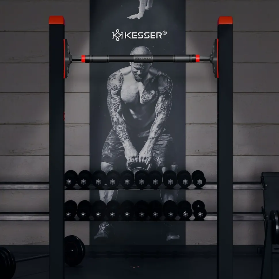 KESSER® Klimmzugstange Türrahmen verstellbar, Pull Up Bar Heimturnhalle, Reckstange ohne Schrauben/Bohren, 68-106 cm Ausziehbar, Tragfähigkeit bis zu 300Kg & rutschfeste Griffe, inkl. Resistenzbänder