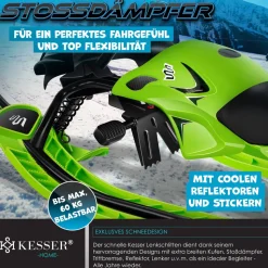 KESSER® Lenkschlitten mit 2 Fußbremsen | Automatisches Zugseil | Federung | Kufenlenkung | Bob Kinderschlitten Rodel Schlitten | Skiboblenkschlitten |