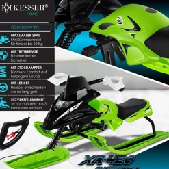 KESSER® Lenkschlitten mit 2 Fußbremsen | Automatisches Zugseil | Federung | Kufenlenkung | Bob Kinderschlitten Rodel Schlitten | Skiboblenkschlitten |