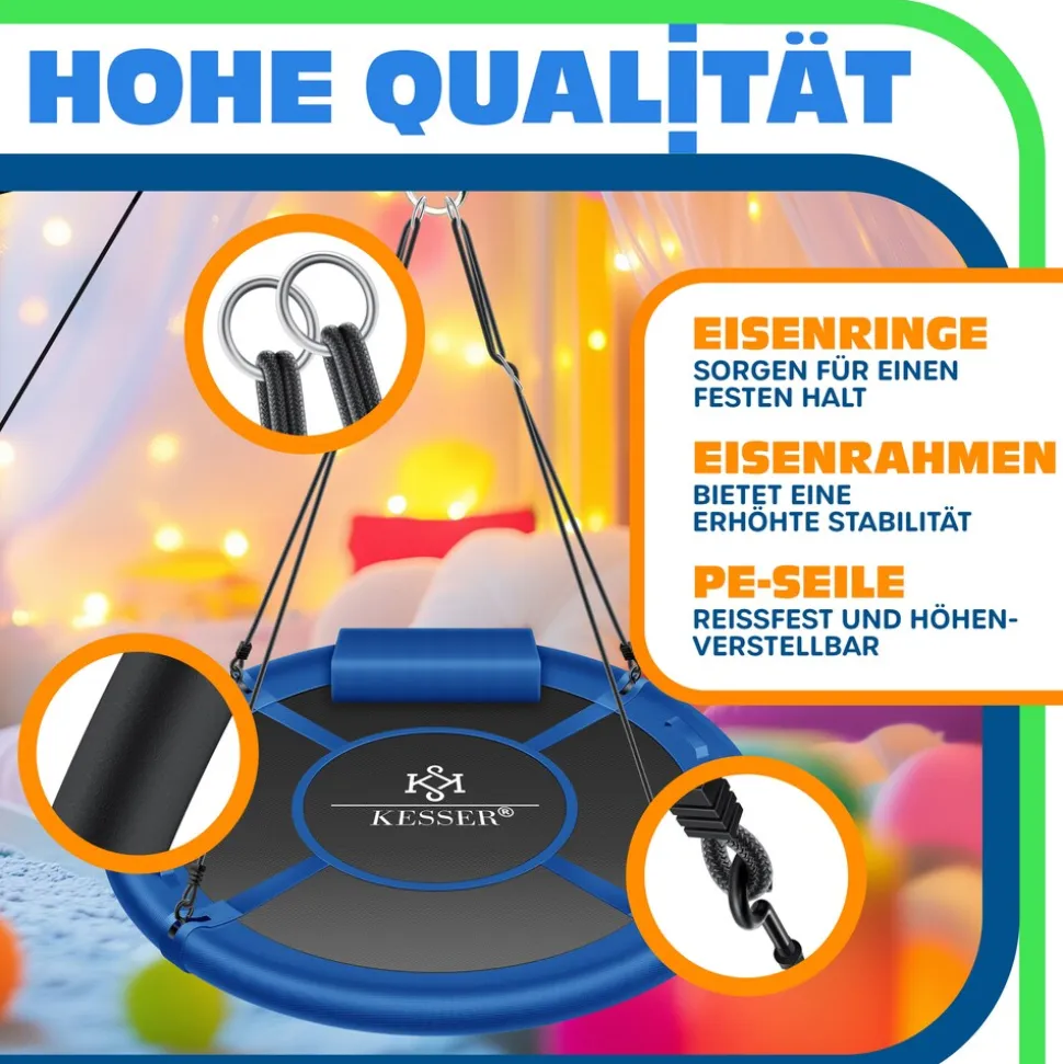 KESSER® Nestschaukel Tellerschaukel Hängeschaukel Rundschaukel Schaukel verstellbar Garten-Schaukel Kinderschaukel Indoor - Outdoor-Schaukel für Kinder & Erwachsene