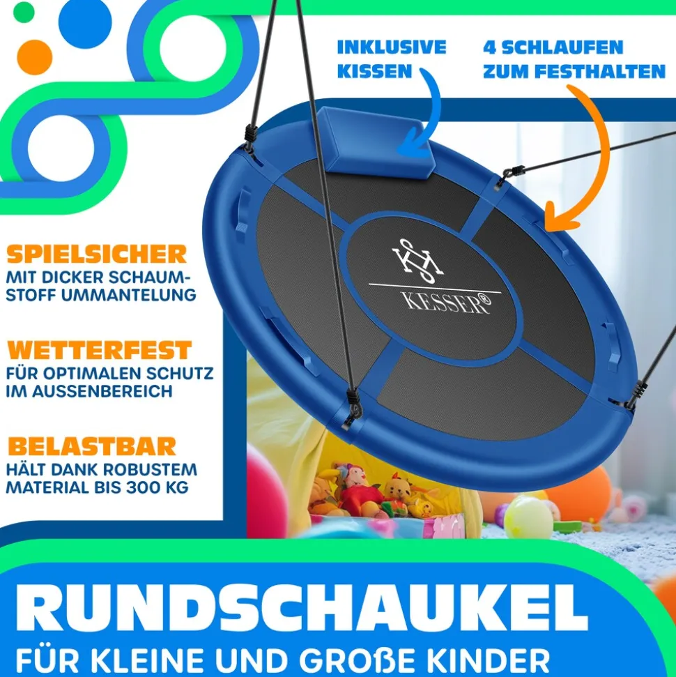 KESSER® Nestschaukel Tellerschaukel Hängeschaukel Rundschaukel Schaukel verstellbar Garten-Schaukel Kinderschaukel Indoor - Outdoor-Schaukel für Kinder & Erwachsene