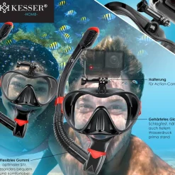 KESSER® Schnorchelset Profi Taucherbrille Schnorchelmaske Tauchset Erwachsene Tauchmaske - Inkl. Action-Cam Halterung - Antibeschlag und Anti-Leck für Freitauchen und Schnorcheln Set Taucherbrille