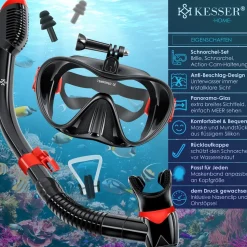 KESSER® Schnorchelset Profi Taucherbrille Schnorchelmaske Tauchset Erwachsene Tauchmaske - Inkl. Action-Cam Halterung - Antibeschlag und Anti-Leck für Freitauchen und Schnorcheln Set Taucherbrille