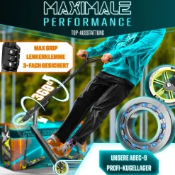 KESSER® Scooter Funscooter Stuntscooter X-Limit - 360° Lenkung mit ABEC 9 Kugellagern 100 mm PU Räder Robuster Kickscooter Tretroller Cityroller Trick Roller für Kinder Erwachsene