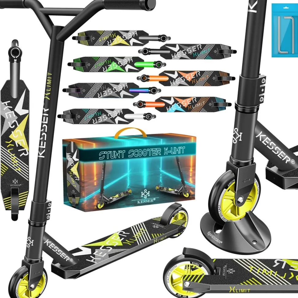 KESSER® Scooter Funscooter Stuntscooter X-Limit - 360° Lenkung mit ABEC 9 Kugellagern 100 mm PU Räder Robuster Kickscooter Tretroller Cityroller Trick Roller für Kinder Erwachsene