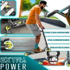 KESSER® Scooter Funscooter Stuntscooter X-Limit - 360° Lenkung mit ABEC 9 Kugellagern 100 mm PU Räder Robuster Kickscooter Tretroller Cityroller Trick Roller für Kinder Erwachsene