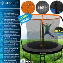 KESSER® Trampolin Gartentrampolin | TÜV Rheinland GS Zertifiziert | Kindertrampolin bis 150 kg | Komplettset mit Sicherheitsnetz, Leiter, Randabdeckung, Seitentasche & Zubehör