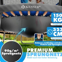 KESSER® Trampolin Outdoor Ø 244/305/366/427 cm, GS-Zertifikat, Gartentrampolin für Kinder & Erwachsene <150 kg mit Sicherheitsnetz, inklusive Tasche, Leiter, Randabdeckung & gepolsterten Netzstangen