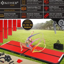 KESSER® Turnmatte Aufblasbar Airtrack 2m/3m/4m/5m/6m Fitness-Matte Gymnastikmatte | inkl. Tragetasche & elektr. Luftpumpe | Yogamatte, Tumbling Matten, Trainingsmatte, Turn- & Fitness