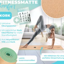 KESSER® Yogamatte Kork Inkl. Tragegurt Tasche & Yoga-Block Gymnastikmatte Yoga Matte rutschfest aus Naturkautschuk TPE Fitnessmatte, 183 x 62 Trainingsmatte für Fitness Sportmatte, Gymnastik extradick