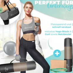 KESSER® Yogamatte Kork Inkl. Tragegurt Tasche & Yoga-Block Gymnastikmatte Yoga Matte rutschfest aus Naturkautschuk TPE Fitnessmatte, 183 x 62 Trainingsmatte für Fitness Sportmatte, Gymnastik extradick