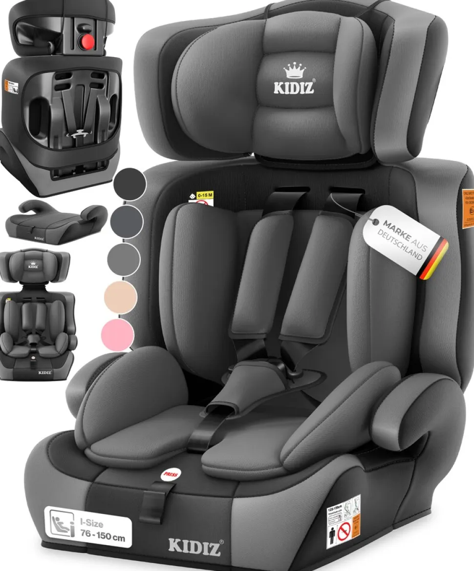 KIDIZ® Autokindersitz Kinderautositz Gruppe 1+2+3 9-36 kg 5-Punkt-Sicherheitsgurt, Autositz, Kindersitz, Einstellbare Kopfstütze