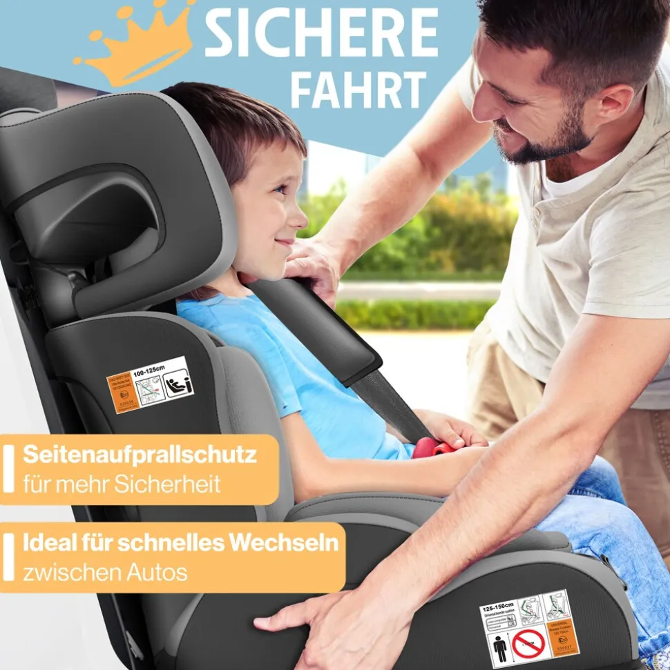 KIDIZ® Autokindersitz Kinderautositz Gruppe 1+2+3 9-36 kg 5-Punkt-Sicherheitsgurt, Autositz, Kindersitz, Einstellbare Kopfstütze