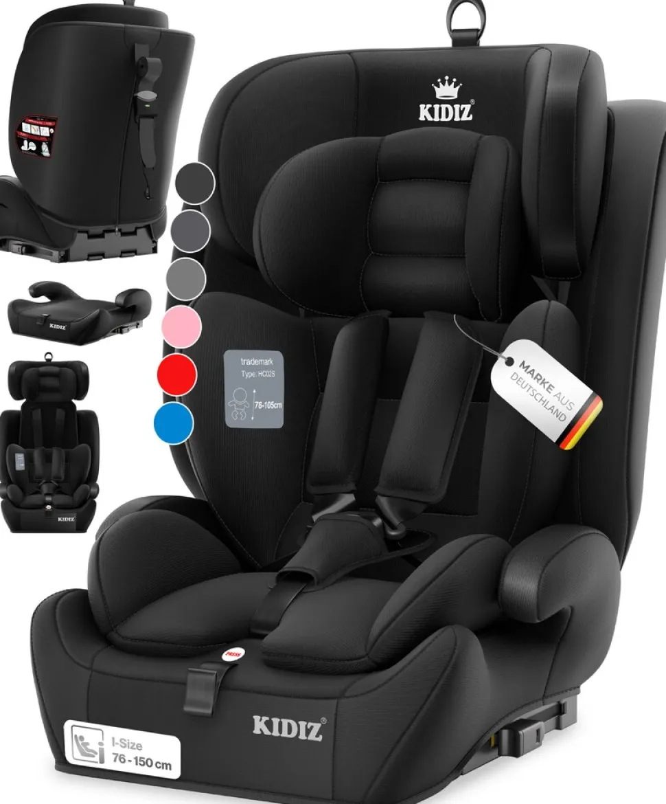 KIDIZ® Autokindersitz Premium Kinderautositz Gruppe 1+2+3, 9-36 kg 5-Punkt-Sicherheitsgurt, Autositz, Kindersitz, Einstellbare Kopfstütze, Mitwachsende Sitzerhöhung 1-12 Jahre, Stabil und Sicher