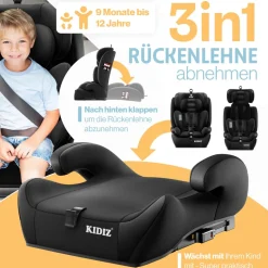 KIDIZ® Autokindersitz Premium Kinderautositz Gruppe 1+2+3, 9-36 kg 5-Punkt-Sicherheitsgurt, Autositz, Kindersitz, Einstellbare Kopfstütze, Mitwachsende Sitzerhöhung 1-12 Jahre, Stabil und Sicher