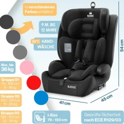 KIDIZ® Autokindersitz Premium Kinderautositz Gruppe 1+2+3, 9-36 kg 5-Punkt-Sicherheitsgurt, Autositz, Kindersitz, Einstellbare Kopfstütze, Mitwachsende Sitzerhöhung 1-12 Jahre, Stabil und Sicher