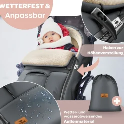 KIDIZ® Babyfußsack Baby Fußsack Winterfußsack Babyschale mit Reißverschluss Kuschelsack Babydecke Kinderwagen waschbar verschließbarer Kopfteil, Tasche, passend für alle Kinderwagen