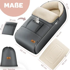 KIDIZ® Babyfußsack Baby Fußsack Winterfußsack Babyschale mit Reißverschluss Kuschelsack Babydecke Kinderwagen waschbar verschließbarer Kopfteil, Tasche, passend für alle Kinderwagen