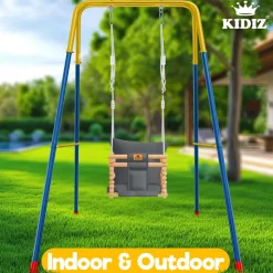 KIDIZ® Babyschaukel Kinderschaukel Schaukelsitz mit Polsterung | Holz-Schaukel mit Anti-Kipp bis 60KG | Höhenverstellbar Indoor & Outdoor | 0,5 - 3 Jahre | Montagezubehör & Sicherheitsgurt