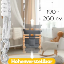 KIDIZ® Babyschaukel Kinderschaukel Schaukelsitz mit Polsterung | Holz-Schaukel mit Anti-Kipp bis 60KG | Höhenverstellbar Indoor & Outdoor | 0,5 - 3 Jahre | Montagezubehör & Sicherheitsgurt