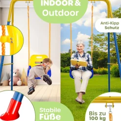 KIDIZ® Babyschaukel mit Gestell 3in1 Kinderschaukel mitwachsend für Babys ab 6 Monate & Kinder bis 10 Jahre für drinnen & draußen, bis 100kg belastbar, Schaukelgestell inkl. 4 Sandsäcke 5kg auffüllbar