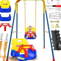 KIDIZ® Babyschaukel mit Gestell 3in1 Kinderschaukel mitwachsend für Babys ab 6 Monate & Kinder bis 10 Jahre für drinnen & draußen, bis 100kg belastbar, Schaukelgestell inkl. 4 Sandsäcke 5kg auffüllbar
