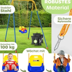 KIDIZ® Babyschaukel mit Gestell 3in1 Kinderschaukel mitwachsend für Babys ab 6 Monate & Kinder bis 10 Jahre für drinnen & draußen, bis 100kg belastbar, Schaukelgestell inkl. 4 Sandsäcke 5kg auffüllbar