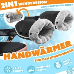 KIDIZ® Handwärmer Kinderwagen Handschuhe Handmuff Kinderwagenmuff mit warme Plüschmaterial Fleece und Baumwolle Innenseite Wasserdicht Winddicht Handwärmer Universalgröße für alle Kinderwagen Buggy